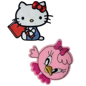 Iron On Patches Hello Kitty/Pink Chicken Set 2.5” x 2.75” Kids Characters  NEW